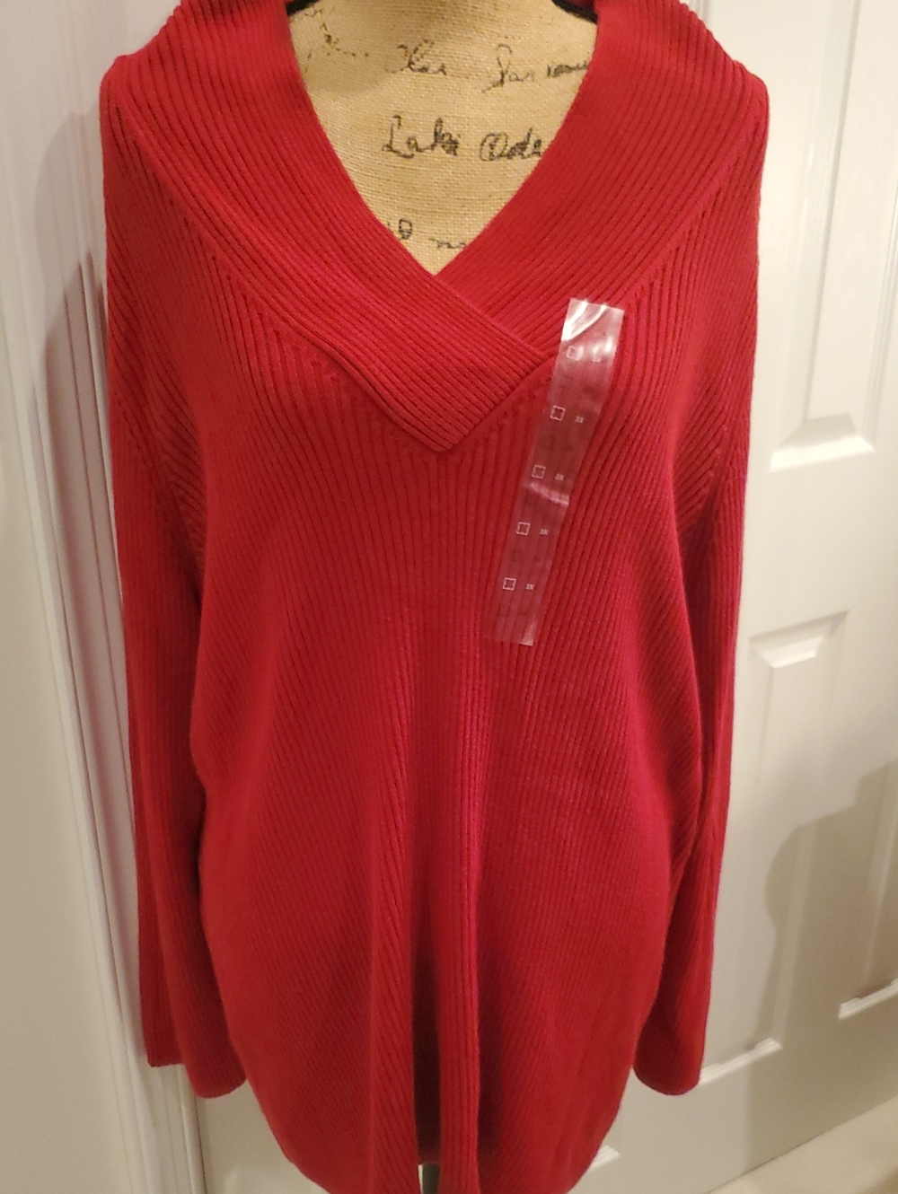 Liz Claiborne Ribbed V-Neck Sweater in Red Size 3X NWT